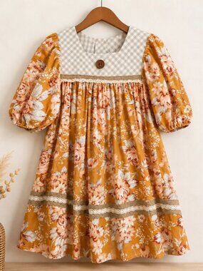 Darling Mae Ricrac & Ruffles Floral Dress 3T Cottagecore Prairie Boutique